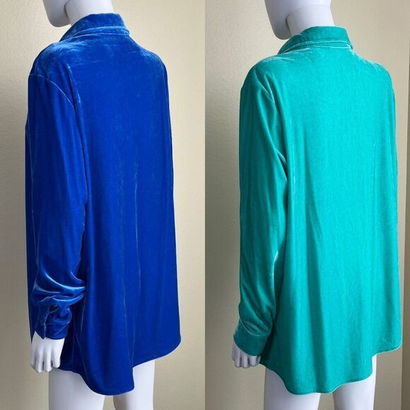 Soft Surroundings Womens Size L Stretch Velvet Boyfriend Button Down Tunic Shirt - Picture 13 of 15